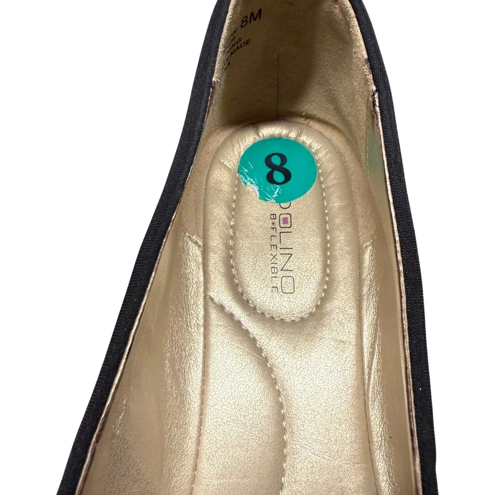 BANDOLINO Vermillion Women's 8 Black Wedge Flats Comfort Shoes Gold Buckle